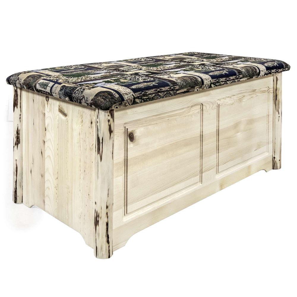 Montana Collection Small Blanket Chest, Woodland Upholstery, Clear Lacquer Finish. Picture 1