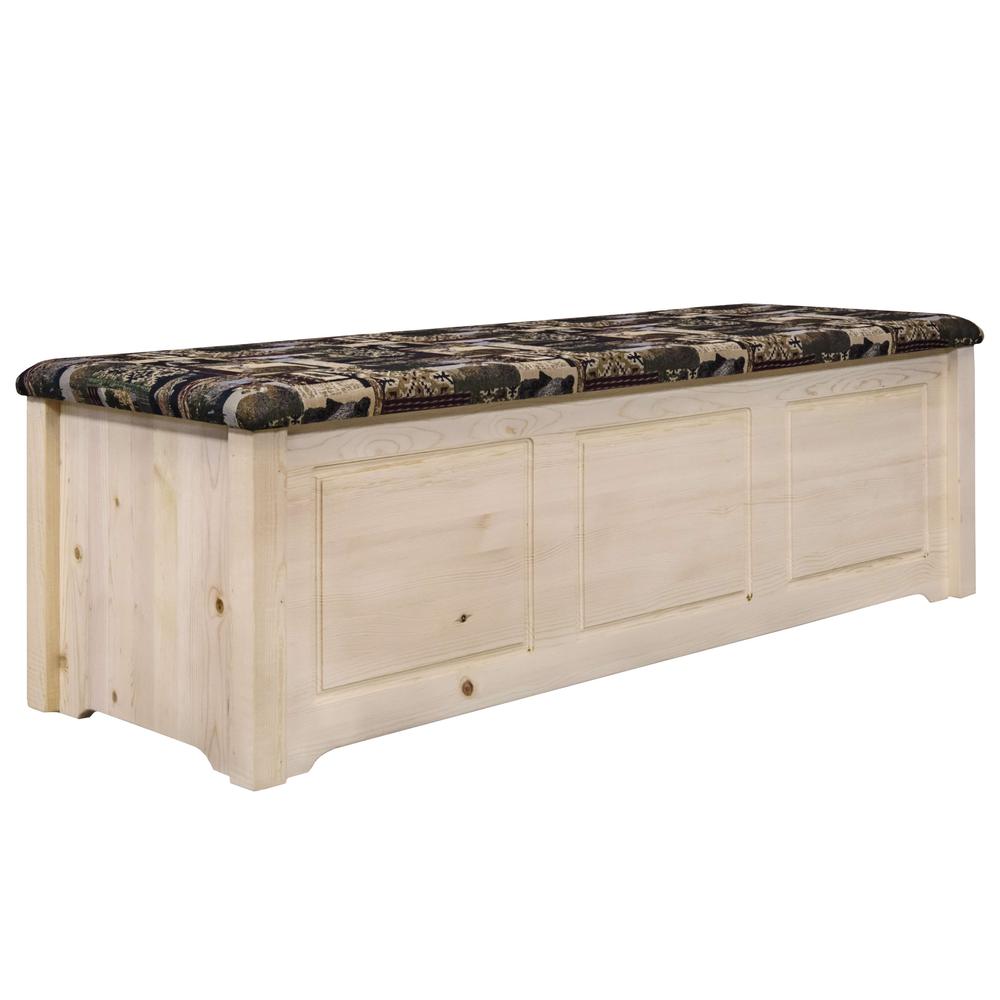 Homestead Collection Blanket Chest, Woodland Upholstery, Clear Lacquer Finish. Picture 1