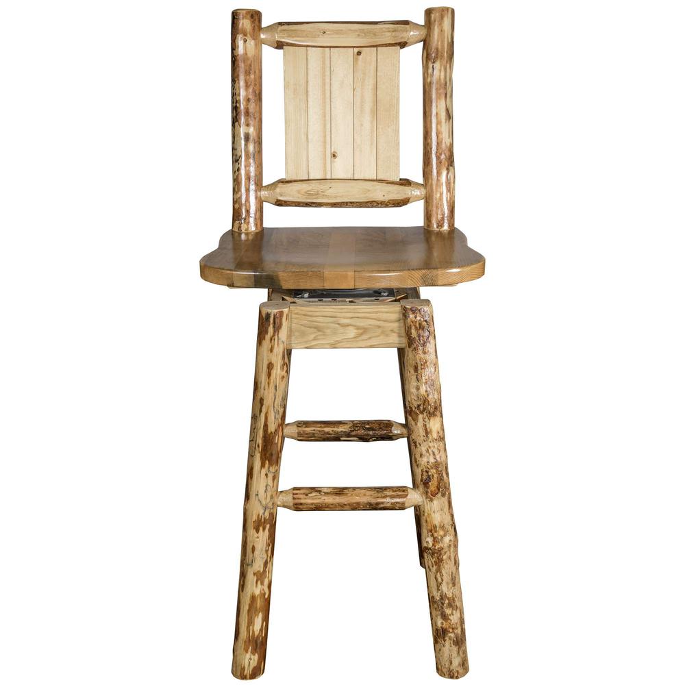 Glacier Country Collection Counter Height Barstool w/ Back & Swivel w/ Laser Engraved Pine Tree Design. Picture 4
