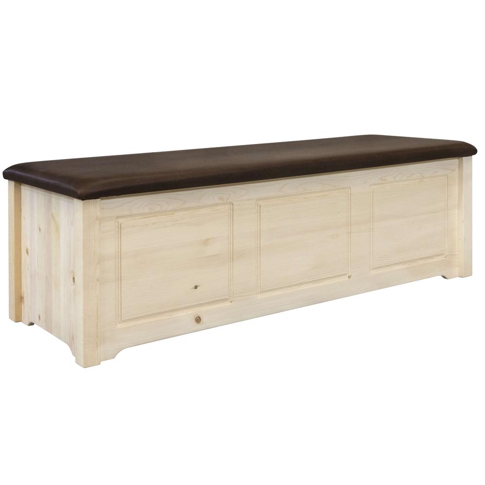 Homestead Collection Blanket Chest, Saddle Upholstery, Clear Lacquer Finish. Picture 1