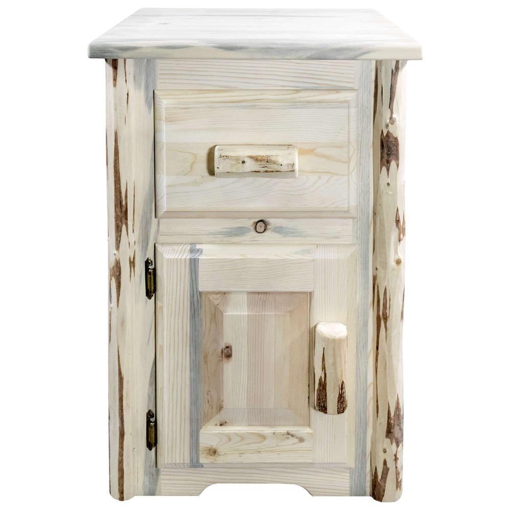 Montana Collection End Table w/ Drawer & Door, Left Hinged, Clear Lacquer Finish. Picture 2