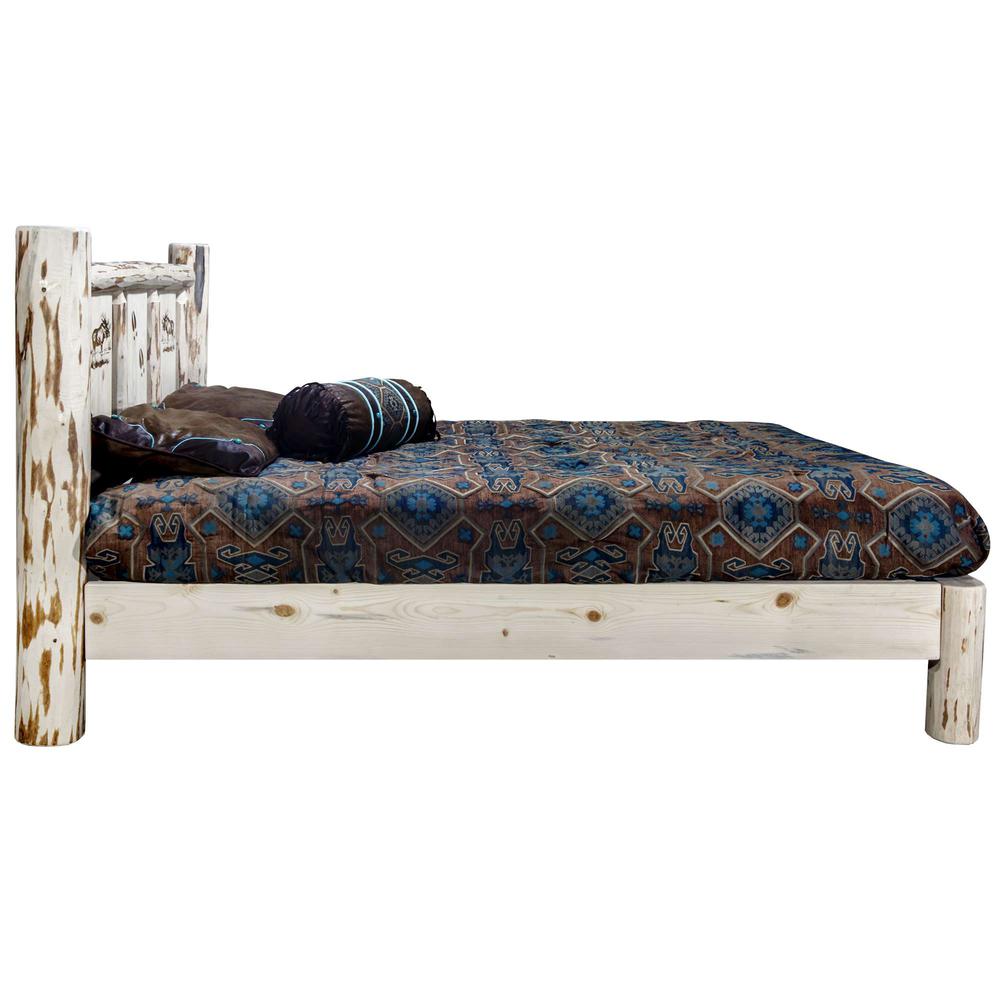 Montana Collection King Platform Bed w/ Laser Engraved Moose Design, Clear Lacquer Finish. Picture 4