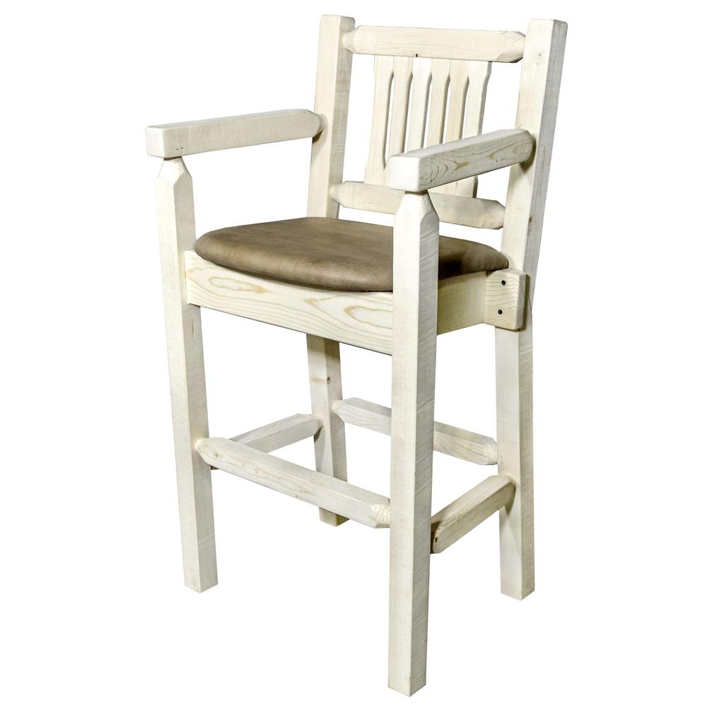Homestead Collection Captain's Barstool - Buckskin Upholstery, Clear Lacquer Finish. Picture 2