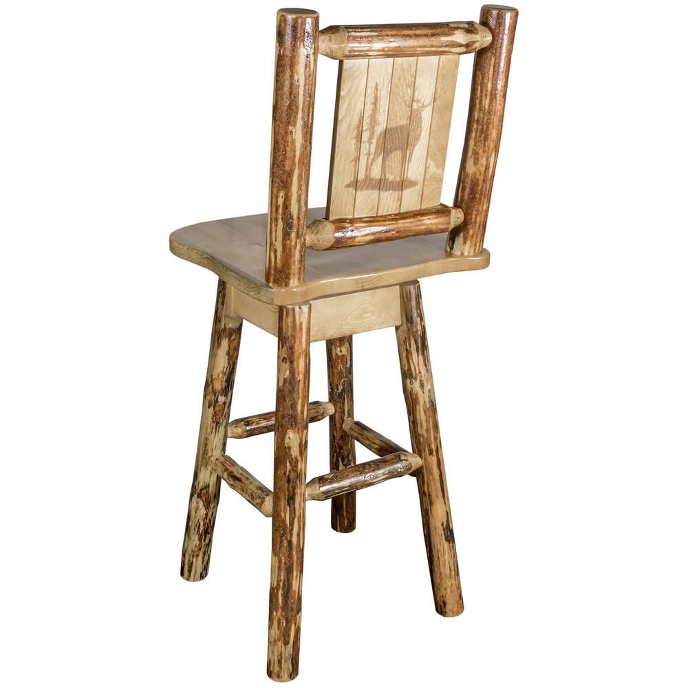 Glacier Country Collection Counter Height Barstool w/ Back & Swivel w/ Laser Engraved Elk Design. Picture 1
