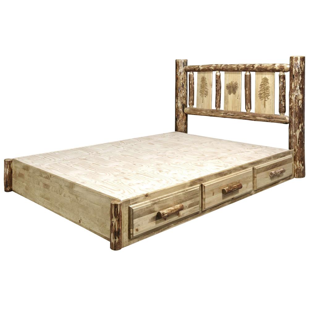 Glacier Country Collection Platform Bed w/ Storage, Full w/ Laser Engraved Pine Design. Picture 7
