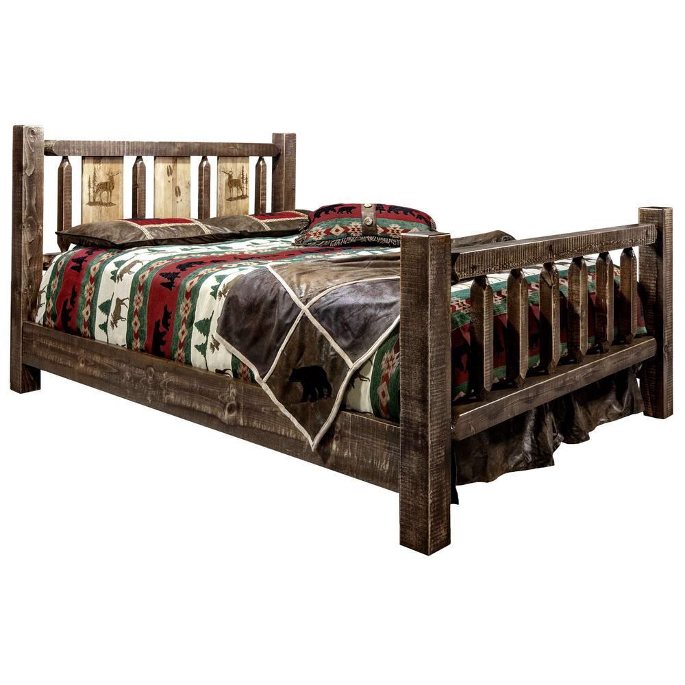 Homestead Collection Full Bed w/ Laser Engraved Elk Design, Stain & Clear Lacquer Finish. Picture 1