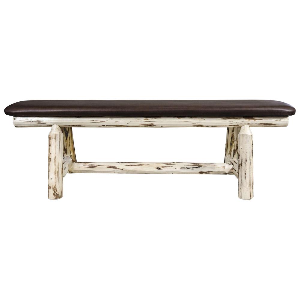 Montana Collection Plank Style Bench, Clear Lacquer Finish, 5 foot w/ Saddle Upholstery. Picture 2