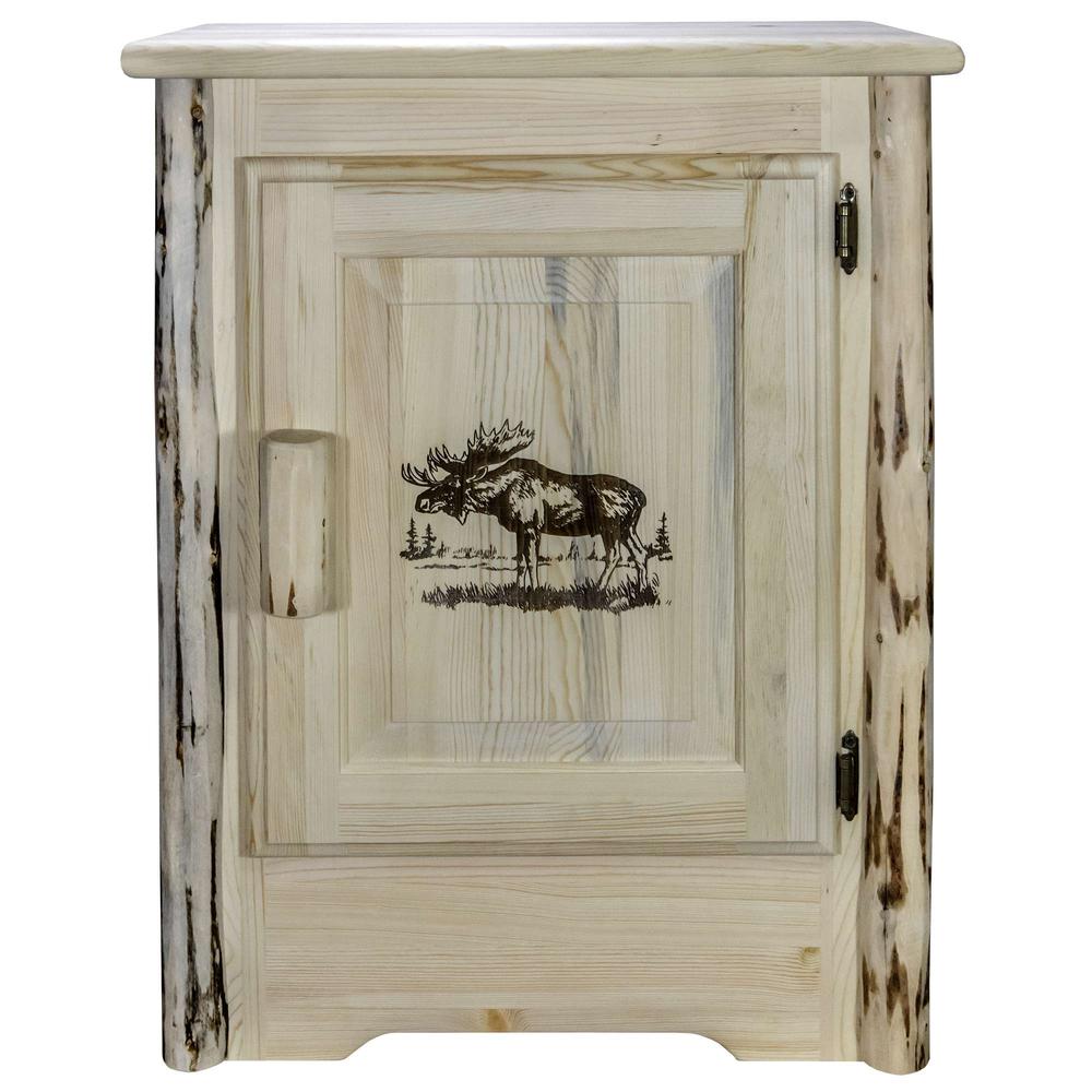 Montana Collection Accent Cabinet w/ Laser Engraved Moose Design, Right Hinged, Clear Lacquer Finish. Picture 2