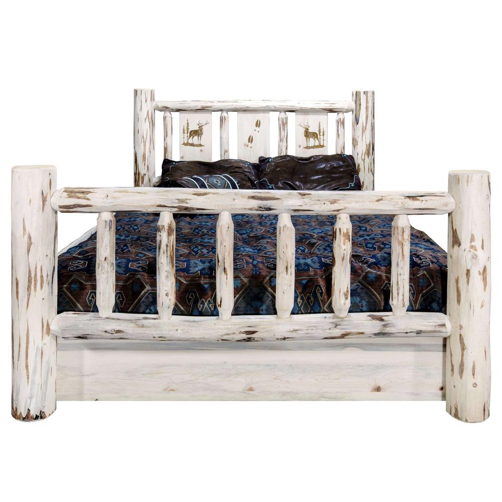 Montana Collection Twin Storage Bed w/ Laser Engraved Elk Design, Clear Lacquer Finish. Picture 2
