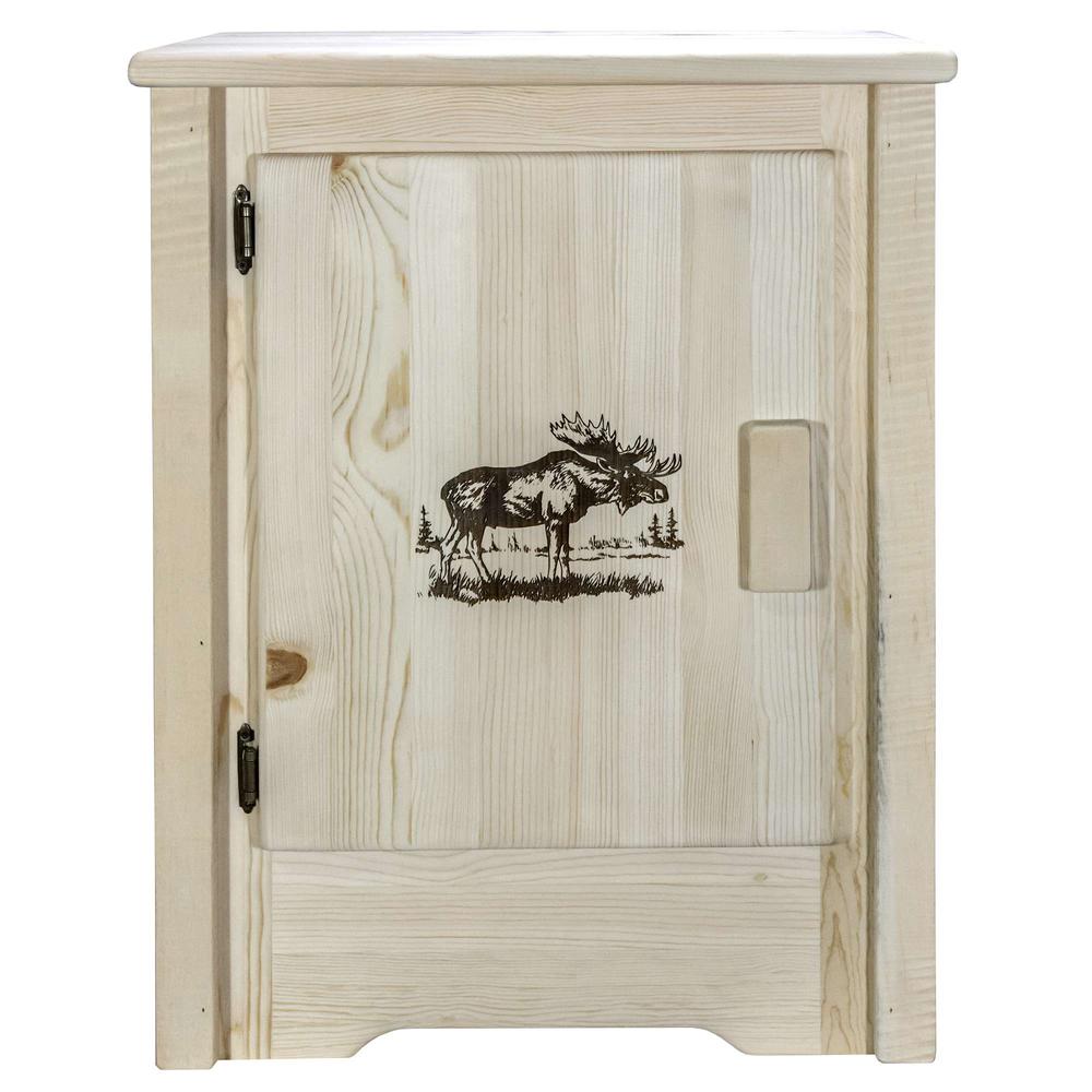 Homestead Collection Accent Cabinet w/ Laser Engraved Moose Design, Left Hinged, Clear Lacquer Finish. Picture 2