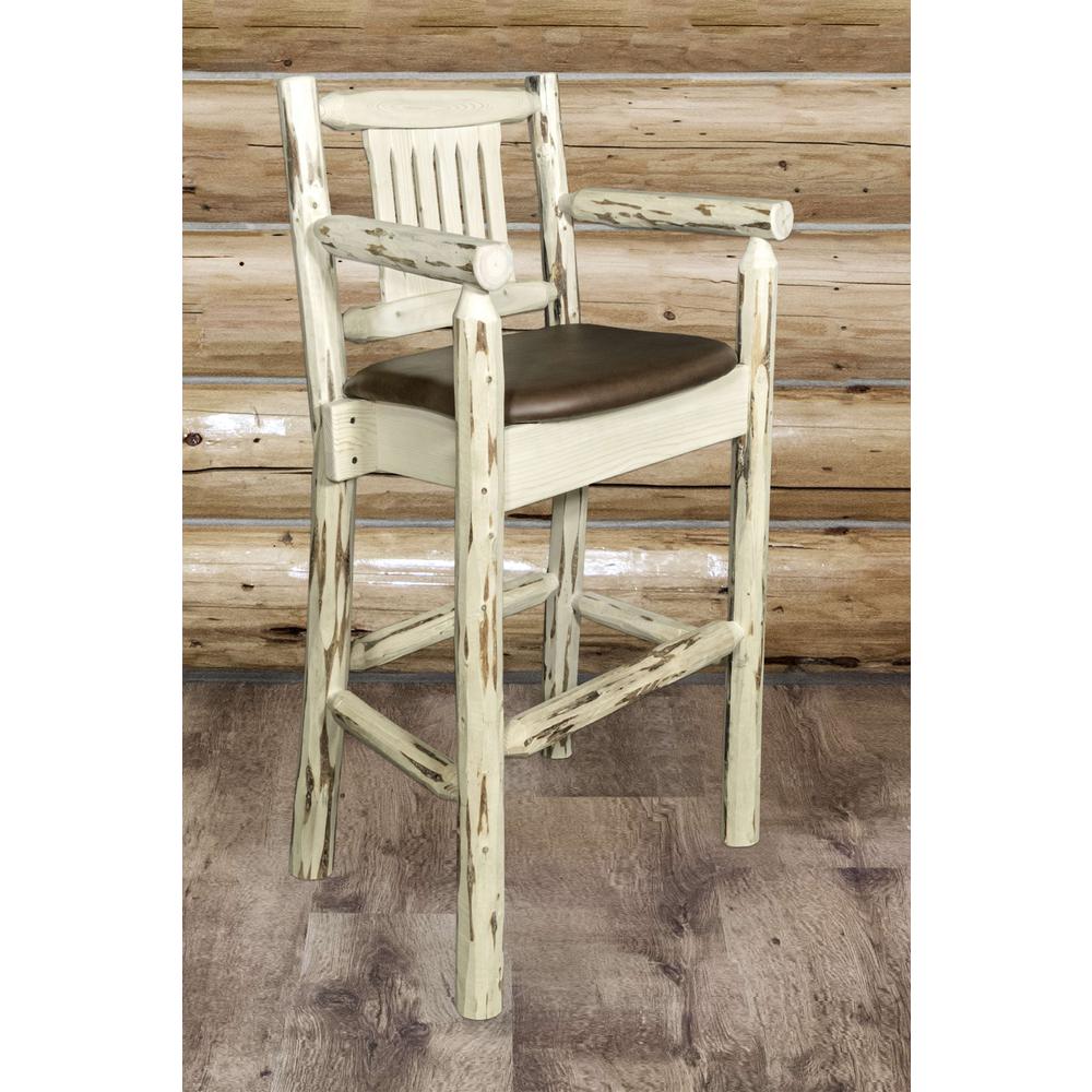 Montana Collection Captain's Barstool - Saddle Upholstery, Clear Lacquer Finish. Picture 3