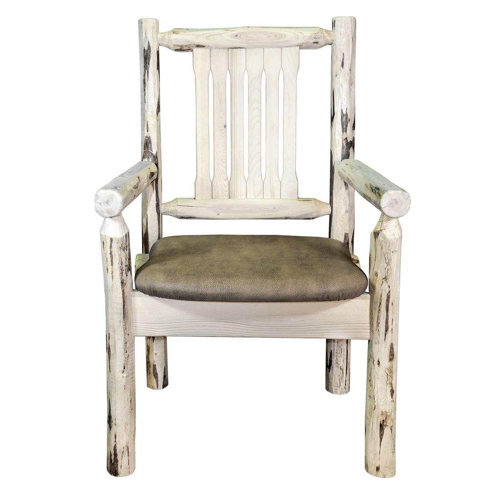 Montana Collection Captain's Chair, Clear Lacquer Finish w/ Upholstered Seat, Buckskin Pattern. Picture 2