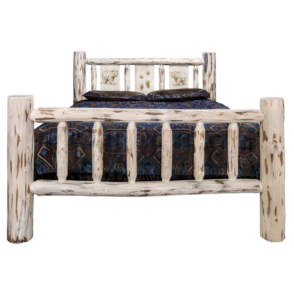 Montana Collection California King Bed w/ Laser Engraved Bear Design, Clear Lacquer Finish. Picture 2