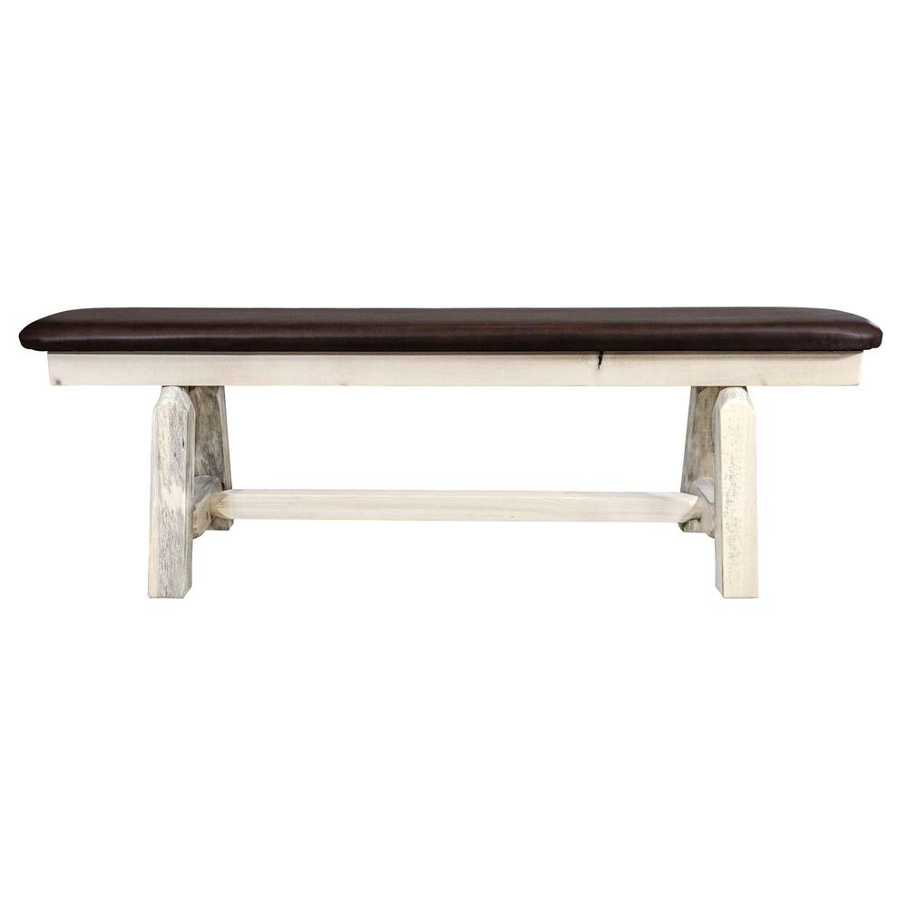 Homestead Collection Plank Style Bench, Clear Lacquer Finish, 5 Foot w/ Saddle Upholstery. Picture 2
