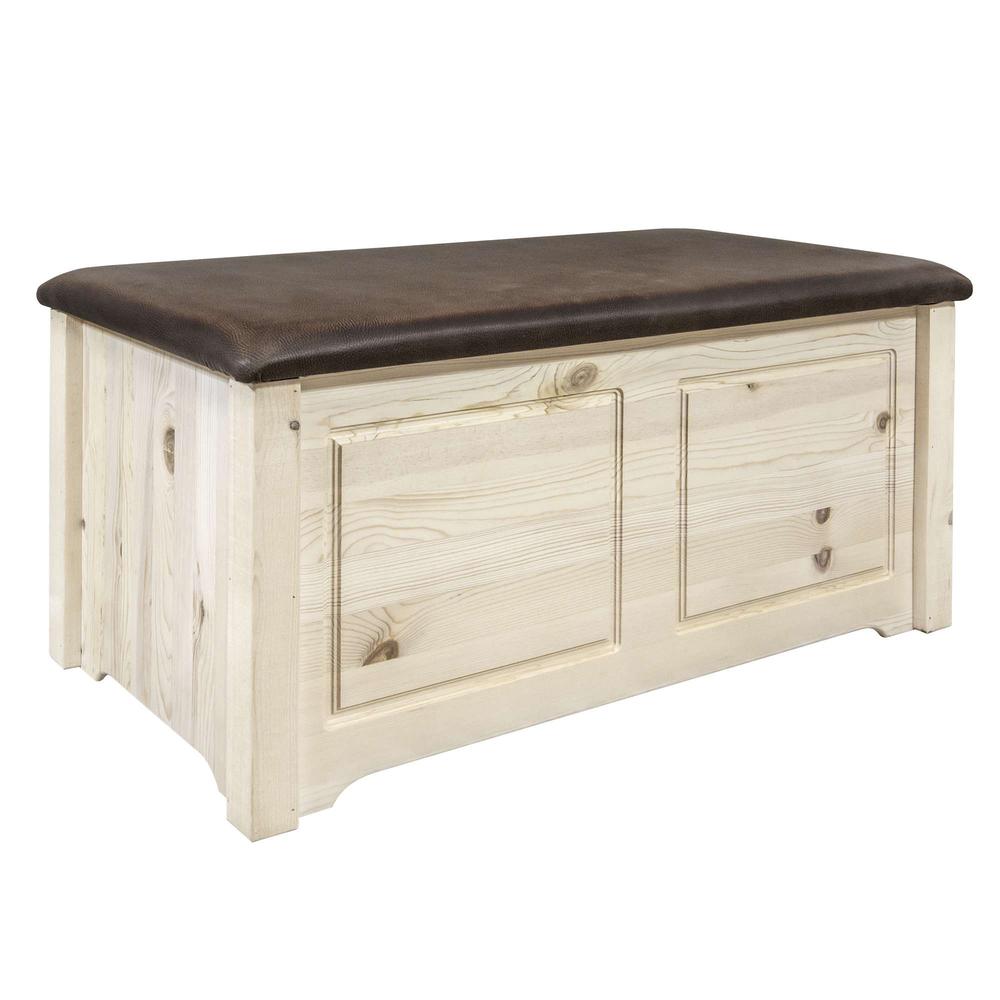 Homestead Collection Small Blanket Chest, Saddle Upholstery, Clear Lacquer Finish. Picture 1