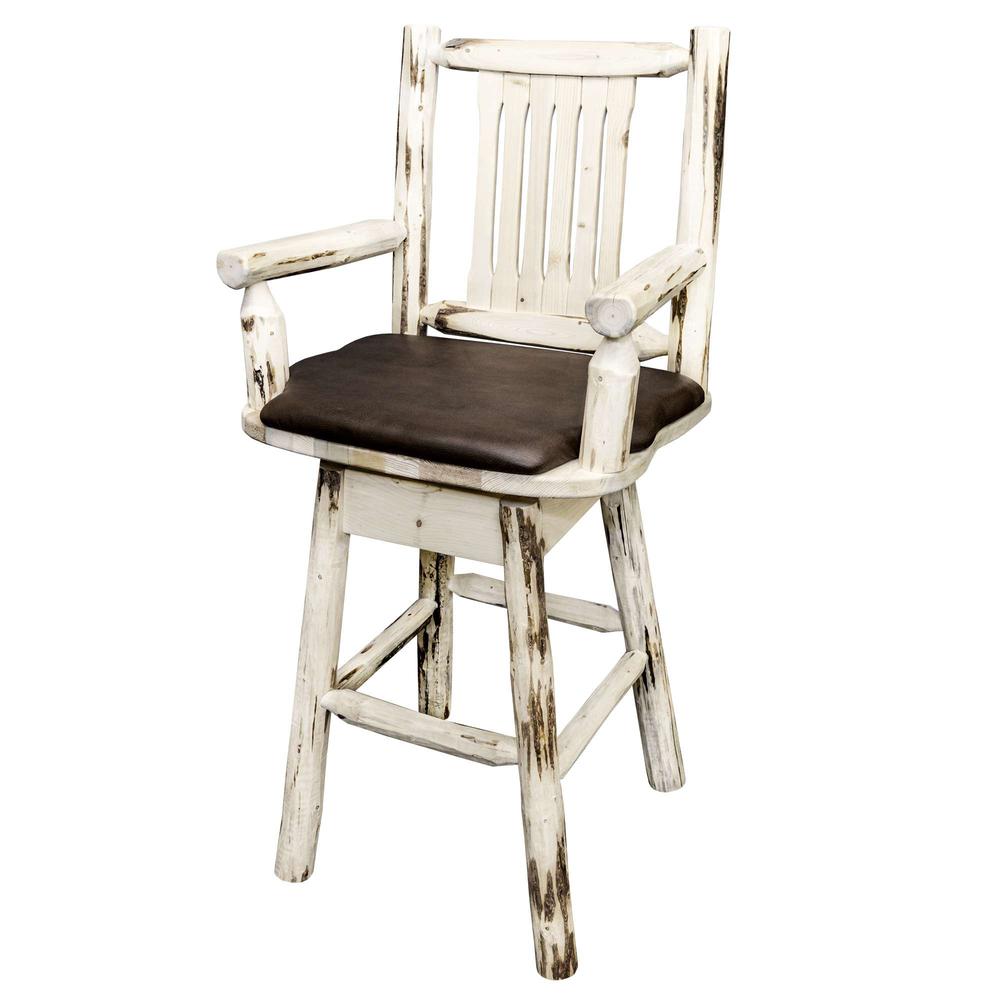 Montana Collection Captain's Barstool w/ Back & Swivel, Clear Lacquer Finish w/ Upholstered Seat, Saddle Pattern. Picture 3