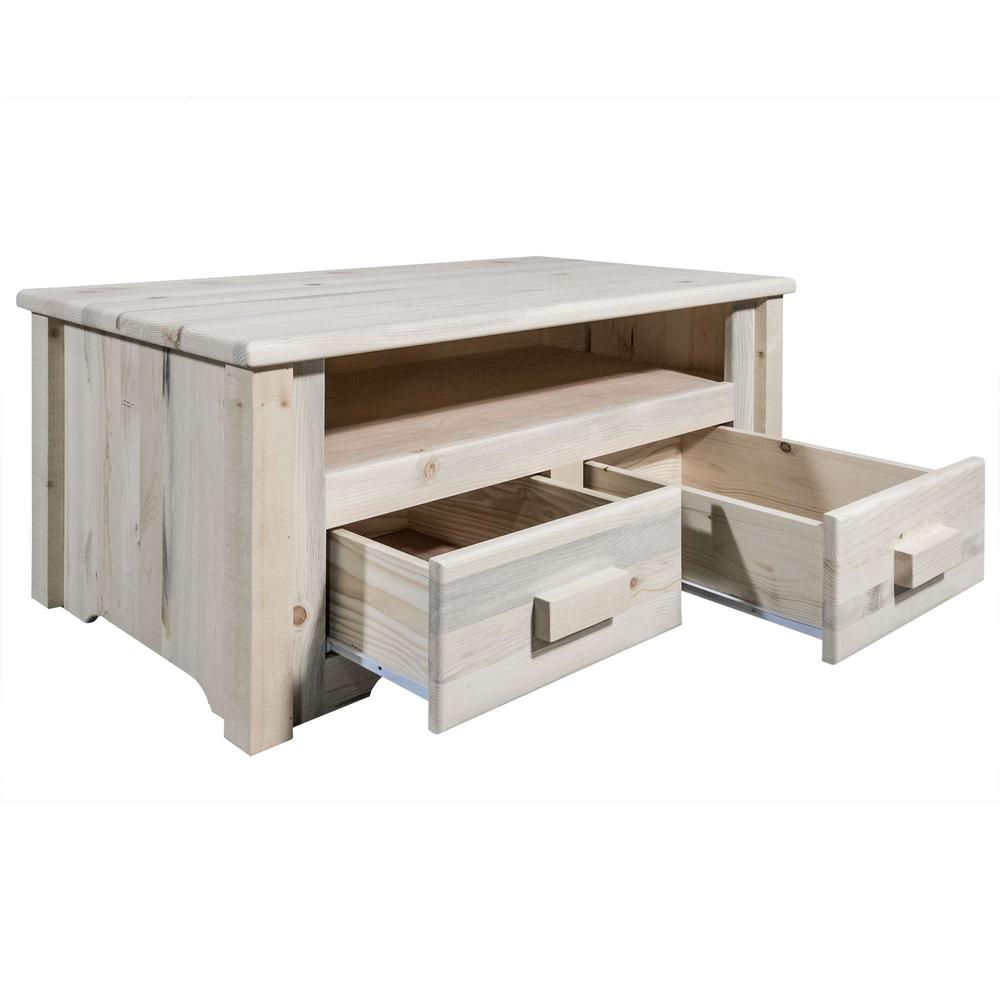 Homestead Collection Coffee Table w/ 2 Drawers, Clear Lacquer Finish. Picture 1