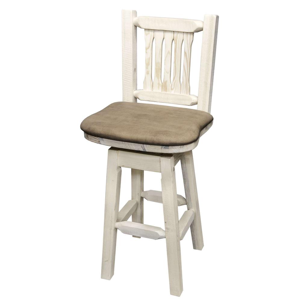 Homestead Collection Barstool w/ Back & Swivel, Clear Lacquer Finish w/ Upholstered Seat, Buckskin Pattern. Picture 2