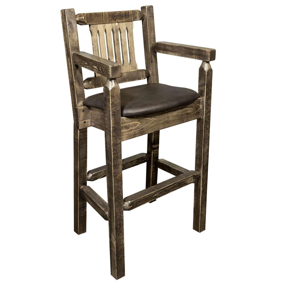 Homestead Collection Counter Height Captain's Barstool - Saddle Upholstery, Stain & Lacquer Finish. Picture 1