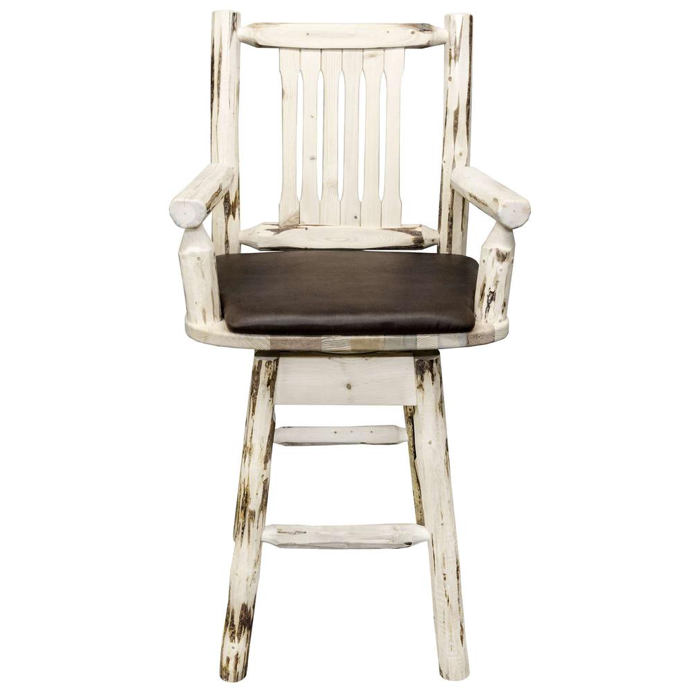 Montana Collection Captain's Barstool w/ Back & Swivel, Clear Lacquer Finish w/ Upholstered Seat, Saddle Pattern. Picture 2