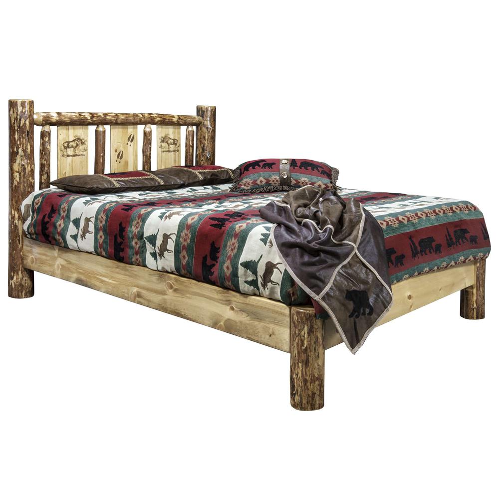 Glacier Country Collection Full Platform Bed w/ Laser Engraved Moose Design. Picture 1