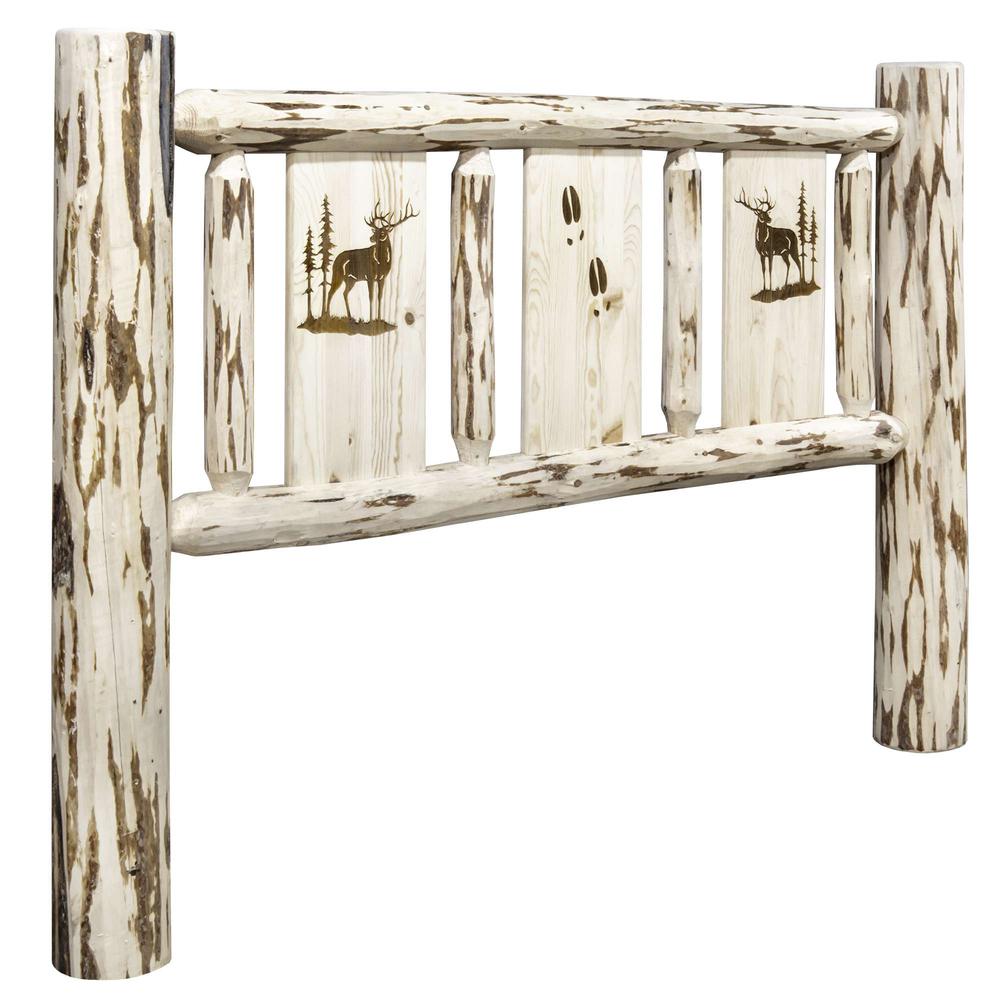 Montana Collection Twin Headboard w/ Laser Engraved Elk Design, Clear Lacquer Finish. Picture 1