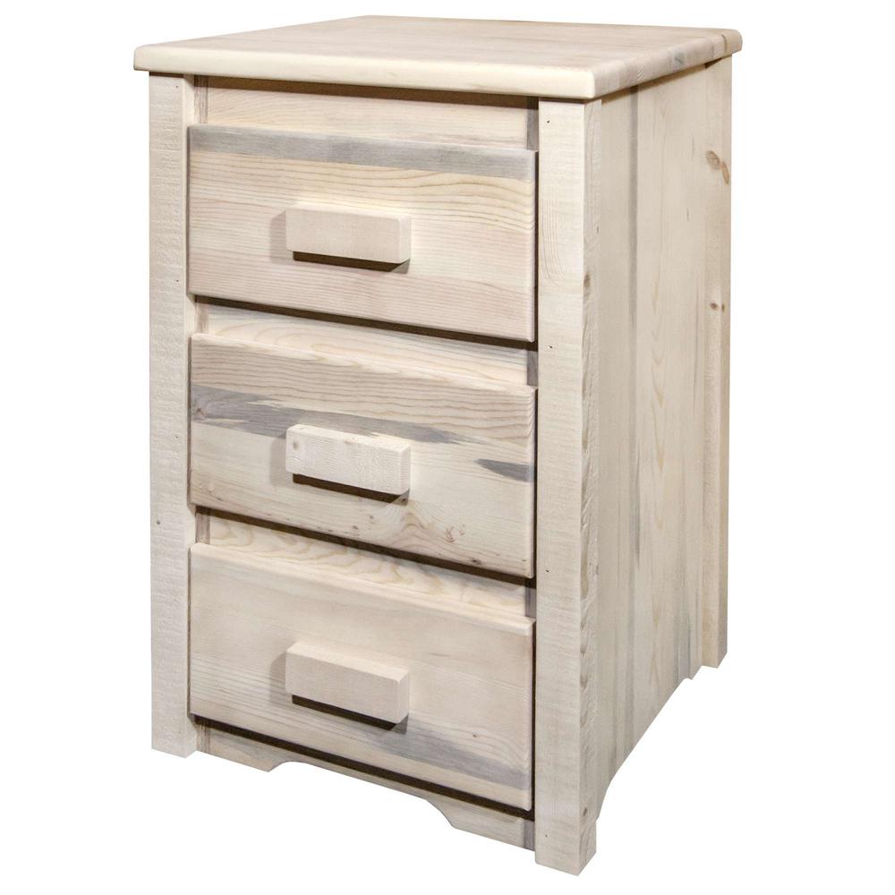 Homestead Collection Nightstand with 3 Drawers, Clear Lacquer Finish. Picture 3