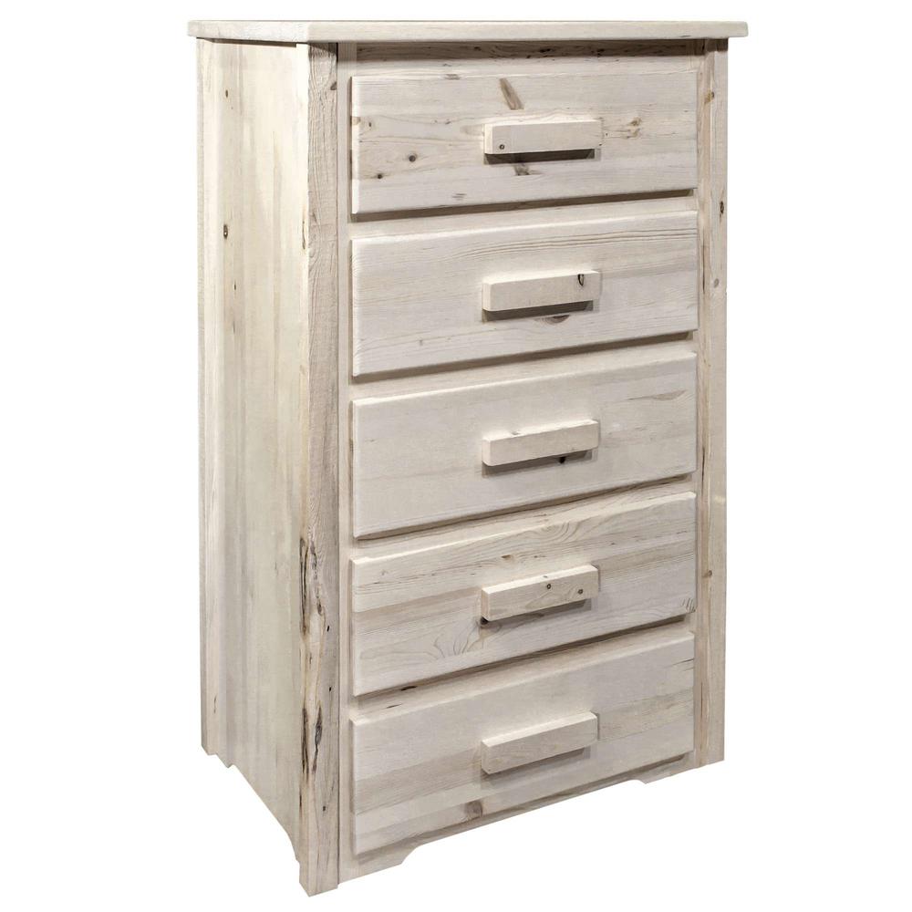 Homestead Collection 5 Drawer Chest of Drawers, Clear Lacquer Finish. Picture 1