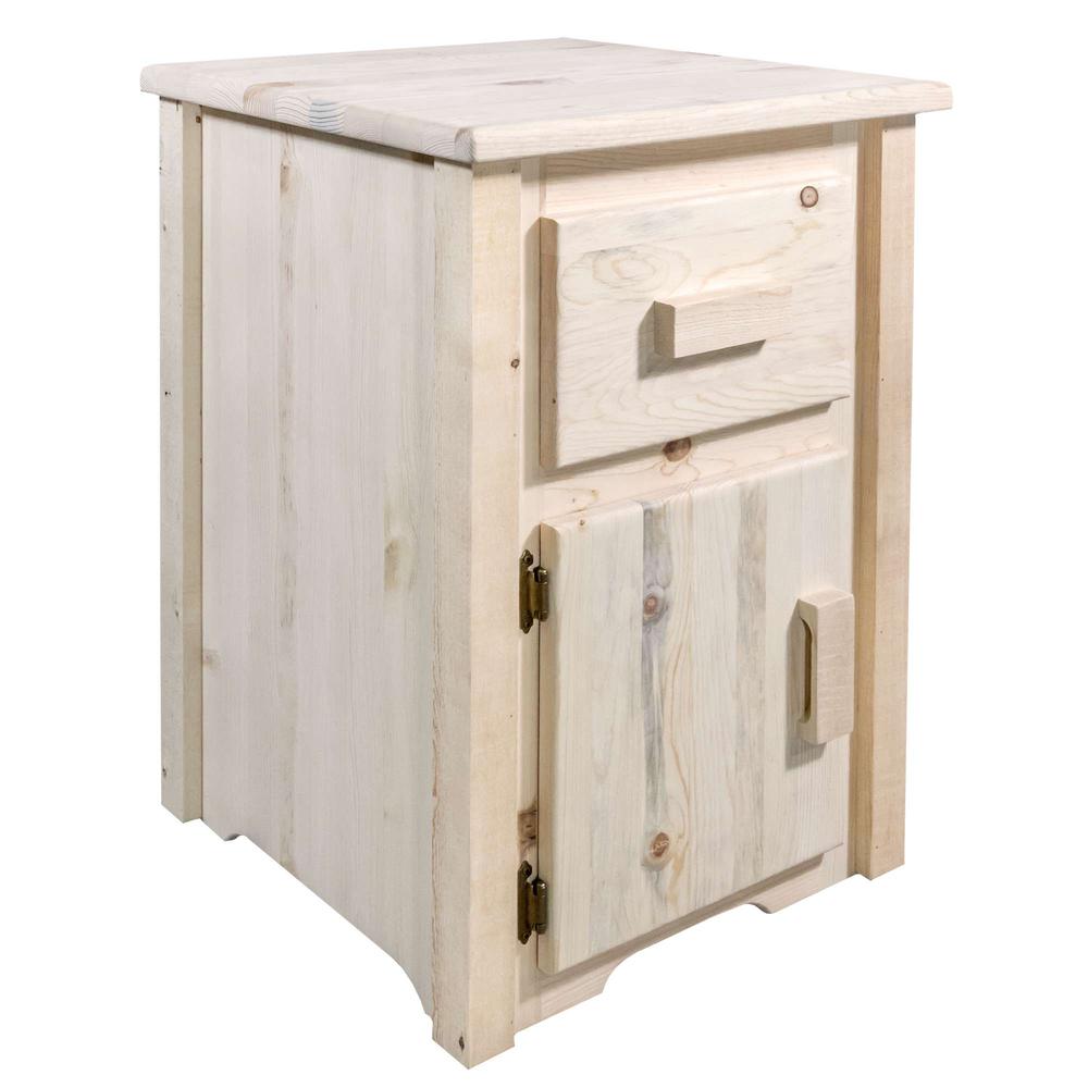 Homestead Collection End Table w/ Drawer & Door, Left Hinged, Clear Lacquer Finish. Picture 1