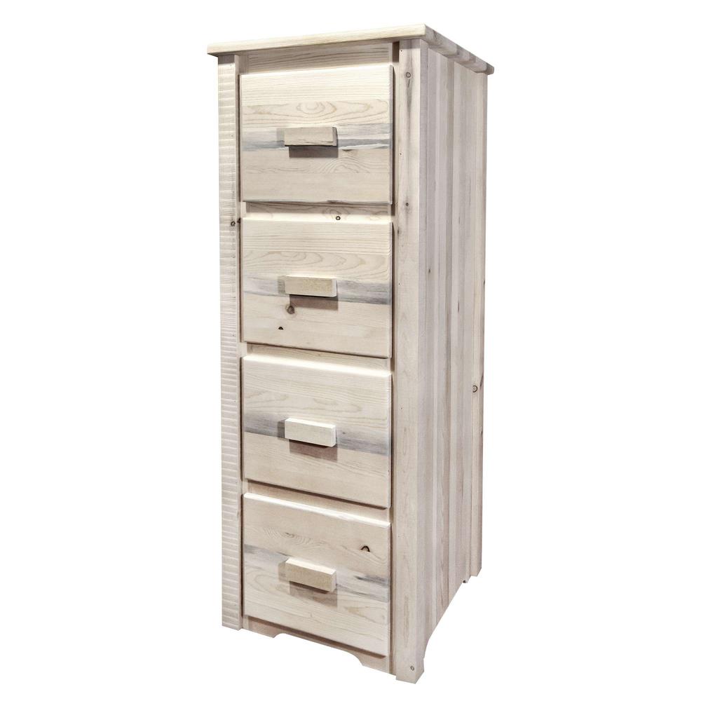 Homestead Collection 4 Drawer File Cabinet, Clear Lacquer Finish. Picture 3