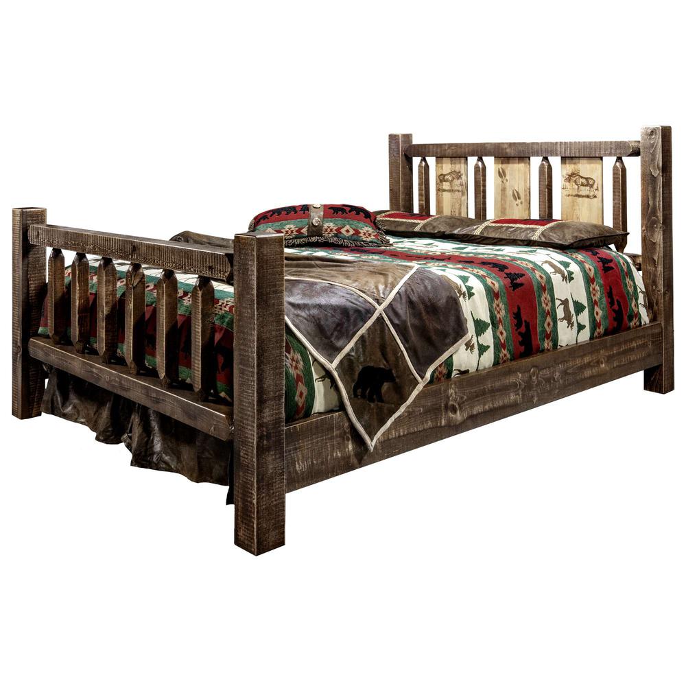Homestead Collection Full Bed w/ Laser Engraved Moose Design, Stain & Clear Lacquer Finish. Picture 3