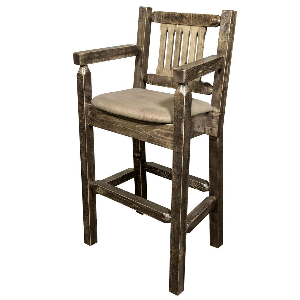 Homestead Collection Counter Height Captain's Barstool - Buckskin Upholstery, Stain & Lacquer Finish. Picture 2
