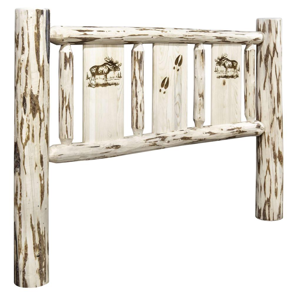 Montana Collection Twin Headboard w/ Laser Engraved Moose Design, Clear Lacquer Finish. Picture 1