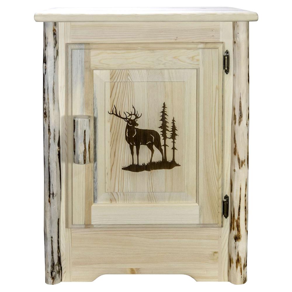 Montana Collection Accent Cabinet w/ Laser Engraved Elk Design, Right Hinged, Clear Lacquer Finish. Picture 2
