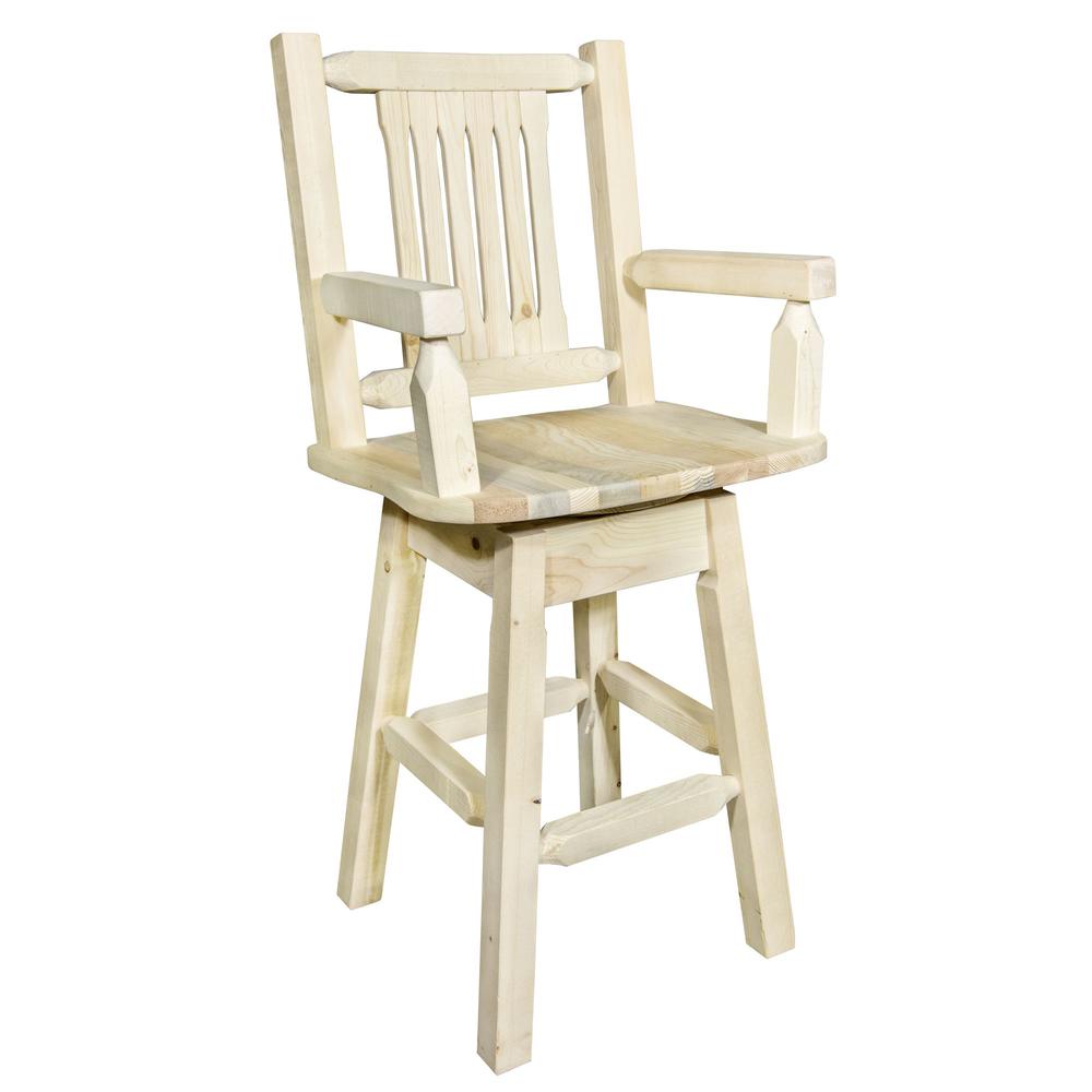 Homestead Collection Captain's Barstool w/ Back & Swivel, Clear Lacquer Finish. Picture 1