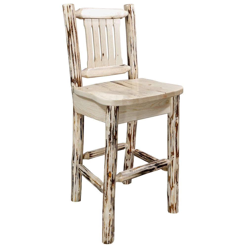 Montana Collection Barstool w/ Back, Clear Lacquer Finish, Ergonomic Wooden Seat. Picture 1