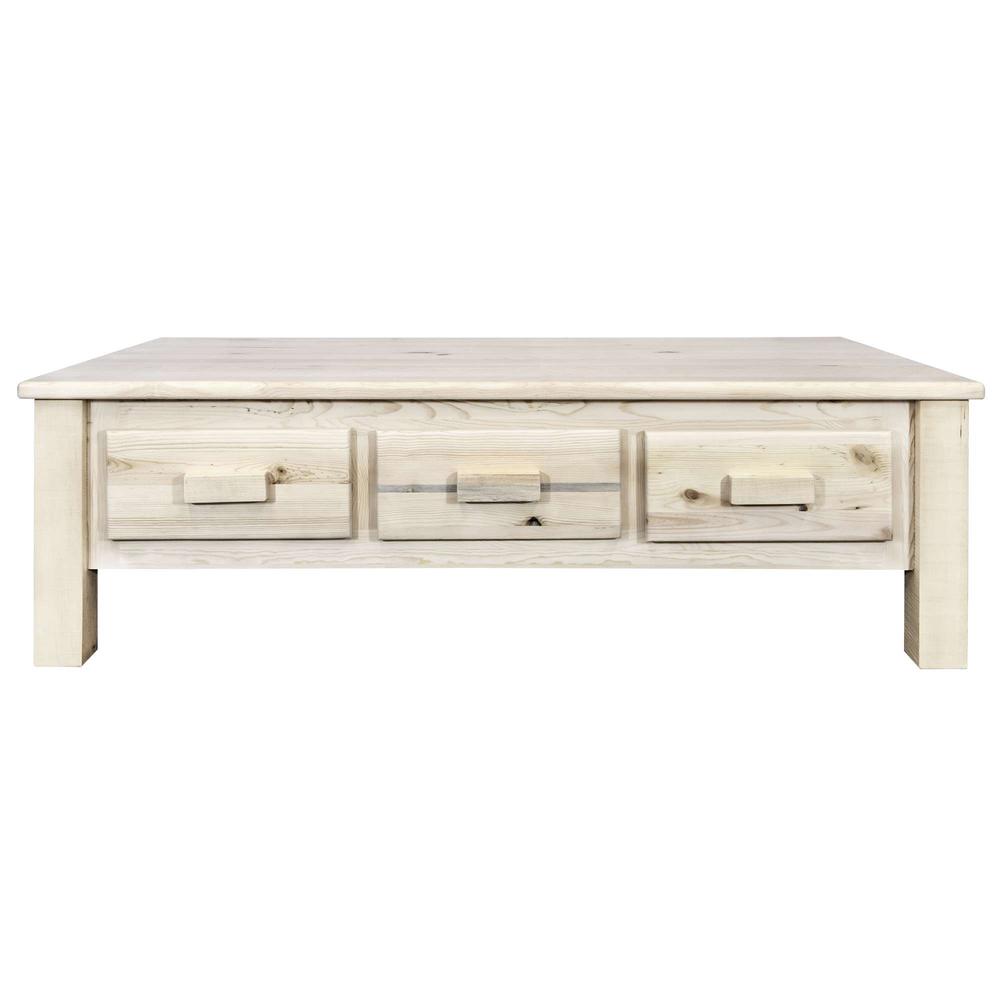 Homestead Collection Large Coffee Table w/ 6 Drawers, Clear Lacquer Finish. Picture 2