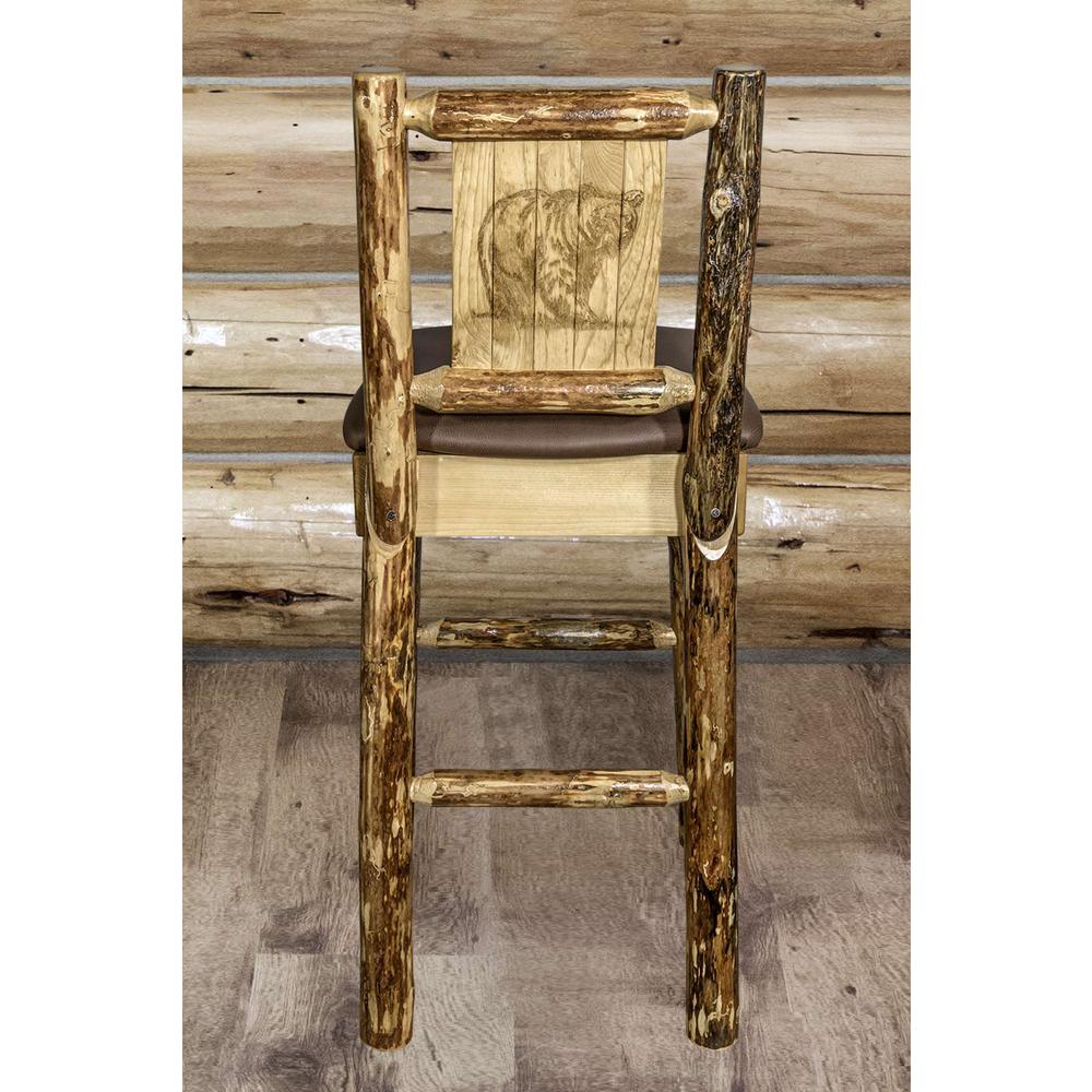 Glacier Country Collection Counter Height Barstool w/ Back - Saddle Upholstery, w/ Laser Engraved Bear Design. Picture 7