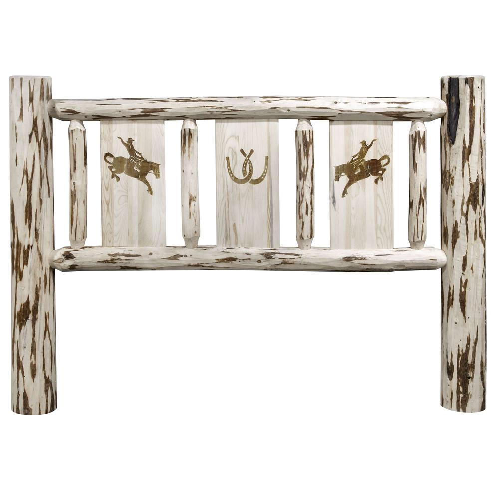 Montana Collection Queen Headboard w/ Laser Engraved Bronc Design, Clear Lacquer Finish. Picture 2