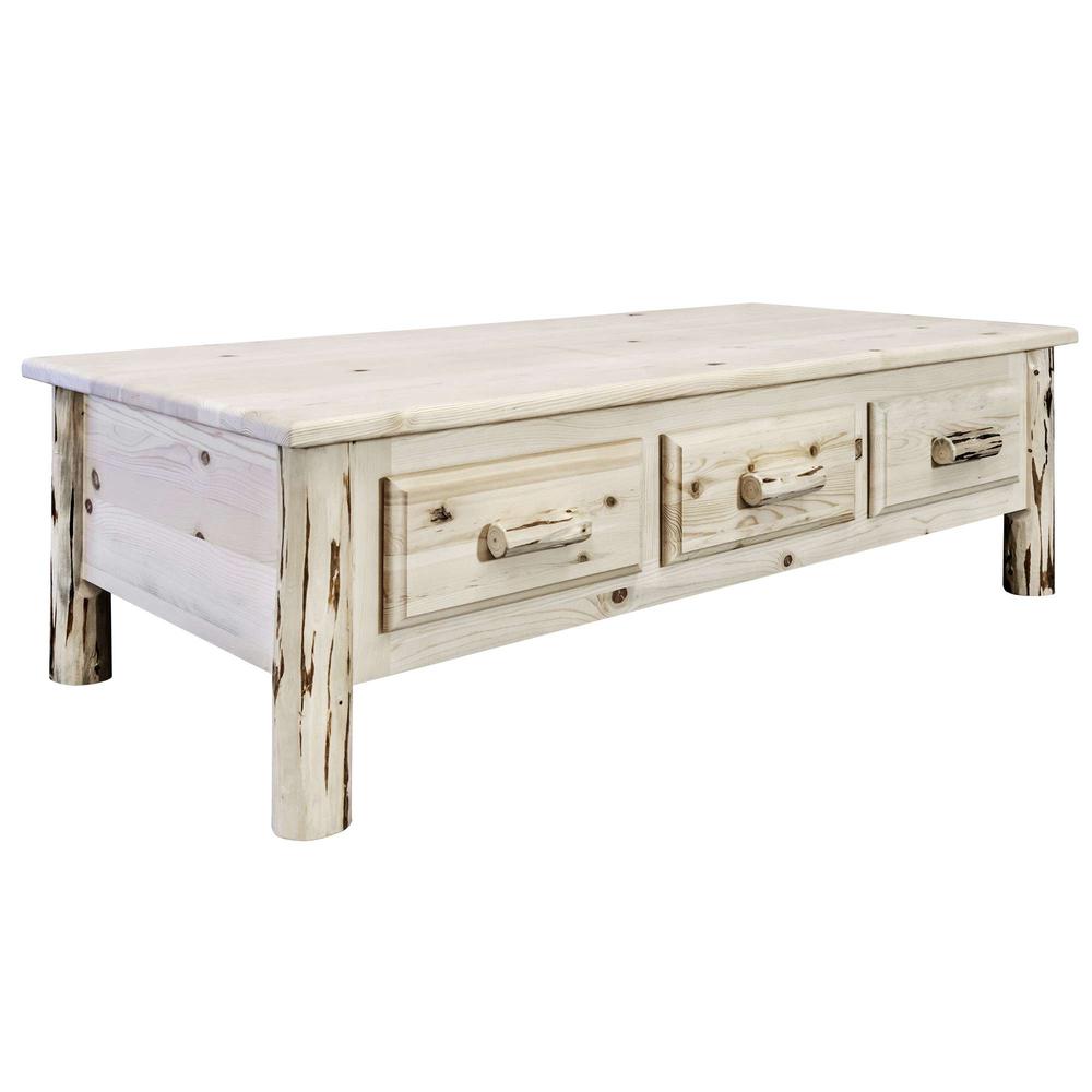 Montana Collection Large Coffee Table w/ 6 Drawers, Clear Lacquer Finish. Picture 1