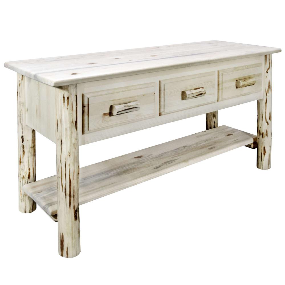 Montana Collection Console Table w/ 3 Drawers, Clear Lacquer Finish. Picture 1