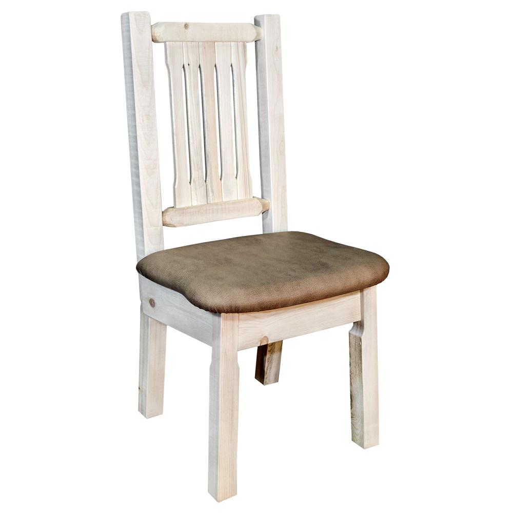 Homestead Collection Side Chair, Clear Lacquer Finish w/ Upholstered Seat, Buckskin Pattern. Picture 1