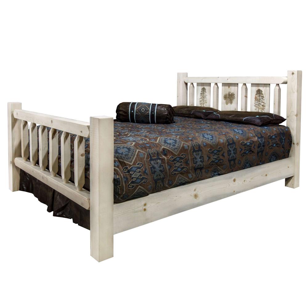 Homestead Collection Twin Bed w/ Laser Engraved Pine Tree Design, Clear Lacquer Finish. Picture 3