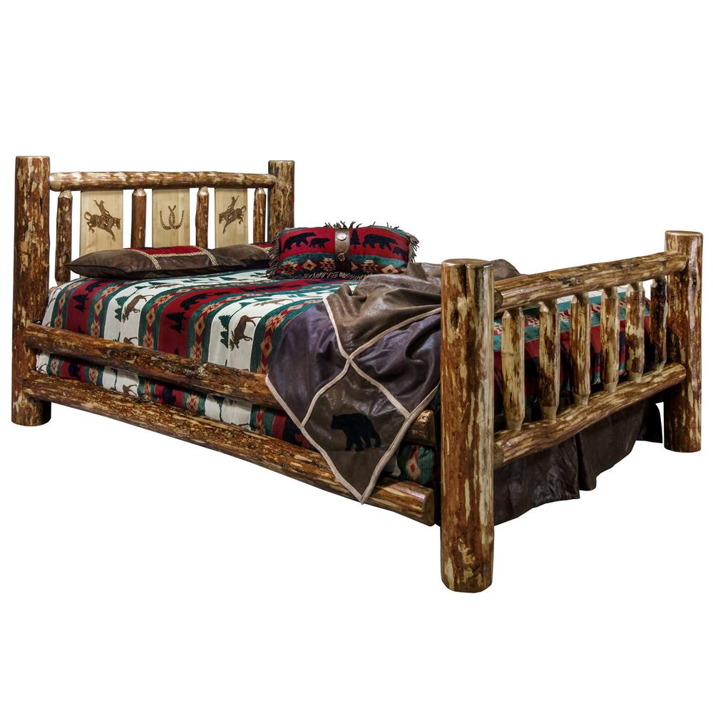 Glacier Country Collection Full Bed w/ Laser Engraved Bronc Design. Picture 3