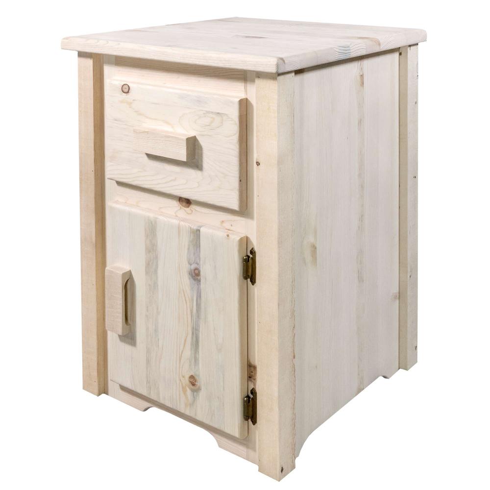 Homestead Collection End Table w/ Drawer & Door, Right Hinged, Clear Lacquer Finish. Picture 1