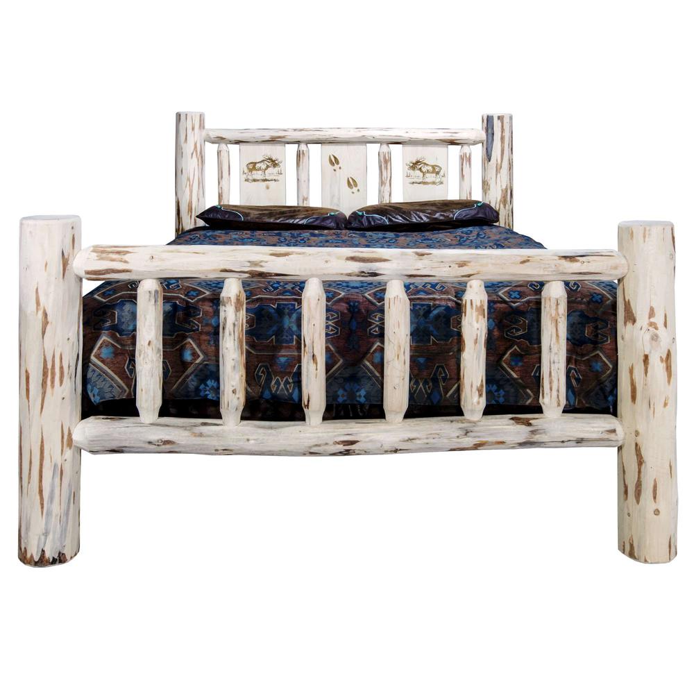 Montana Collection California King Bed w/ Laser Engraved Moose Design, Clear Lacquer Finish. Picture 2