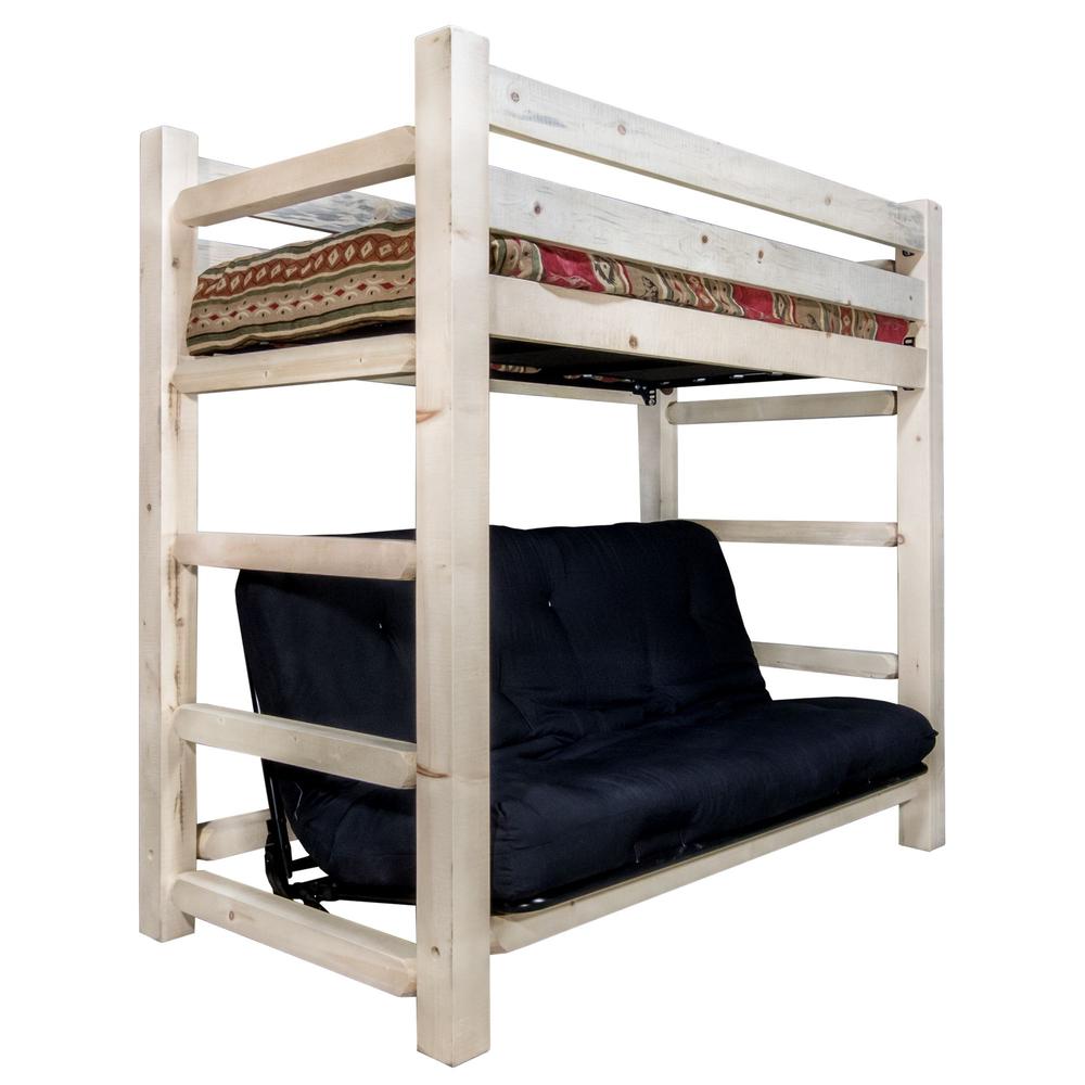 Homestead Collection Twin Bunk Bed over Full Futon Frame w/ Mattress. Picture 1
