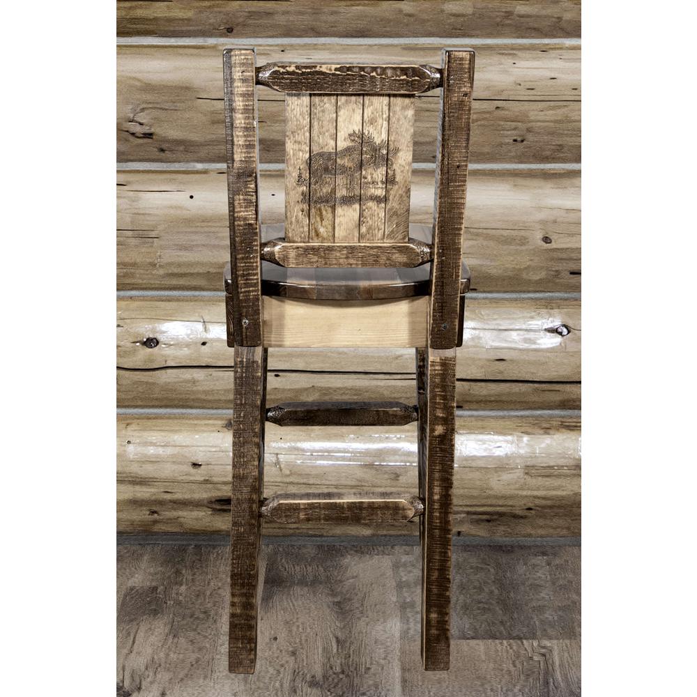 Homestead Collection Counter Height Barstool w/ Back, w/ Laser Engraved Moose Design, Stain & Lacquer Finish. Picture 7