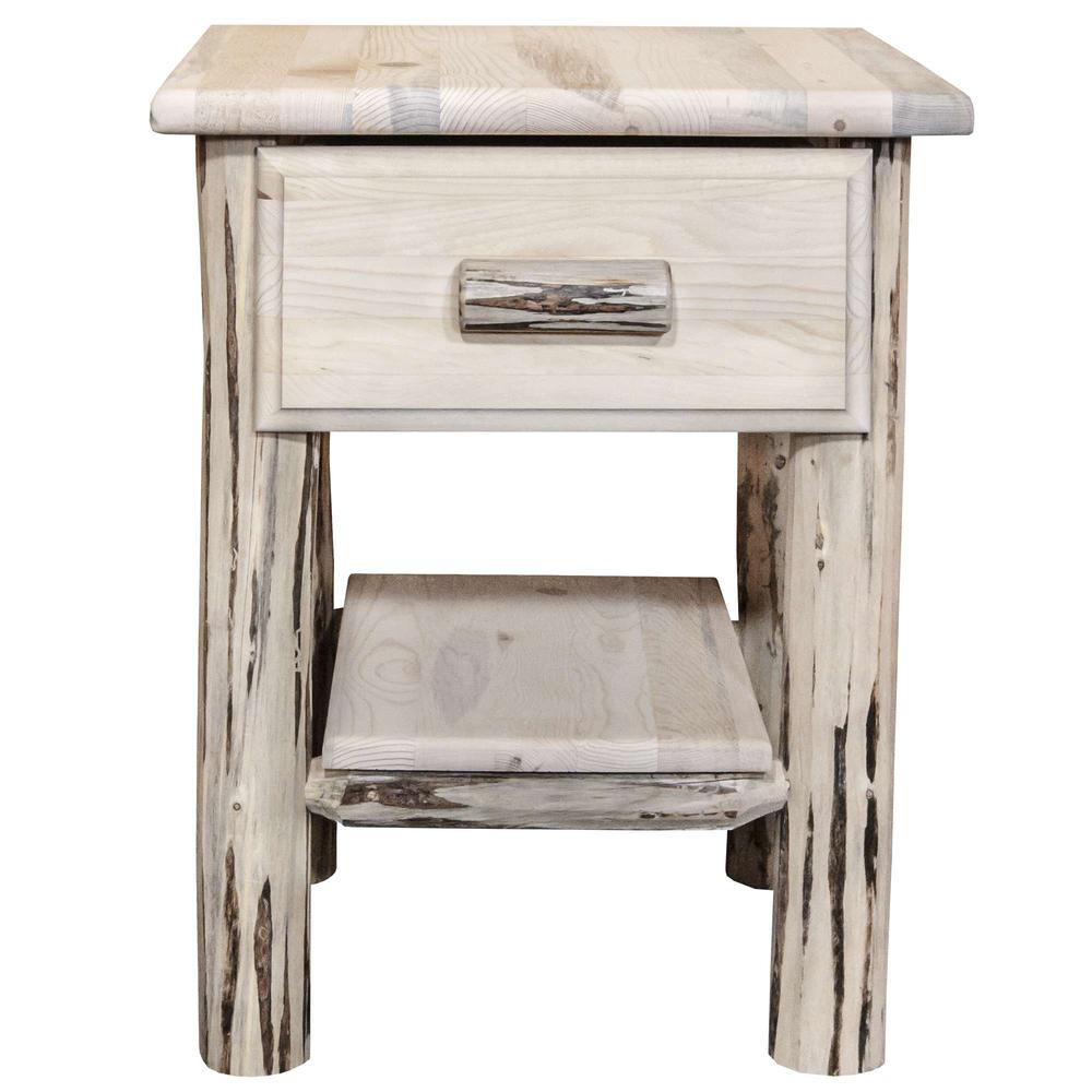 Montana Collection Nightstand with Drawer & Shelf, Clear Lacquer Finish. Picture 2