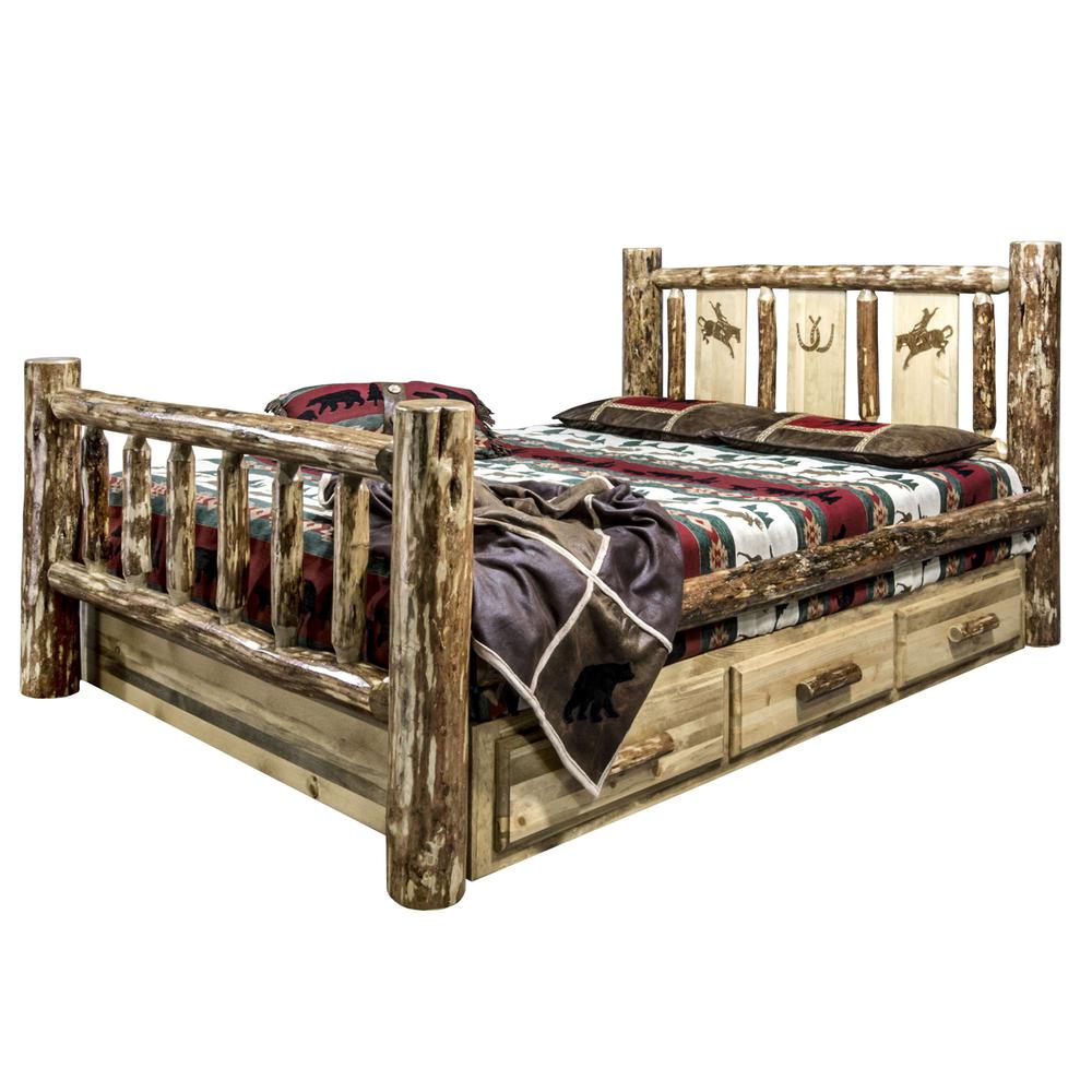 Glacier Country Collection Full Storage Bed w/ Laser Engraved Bronc Design. Picture 3
